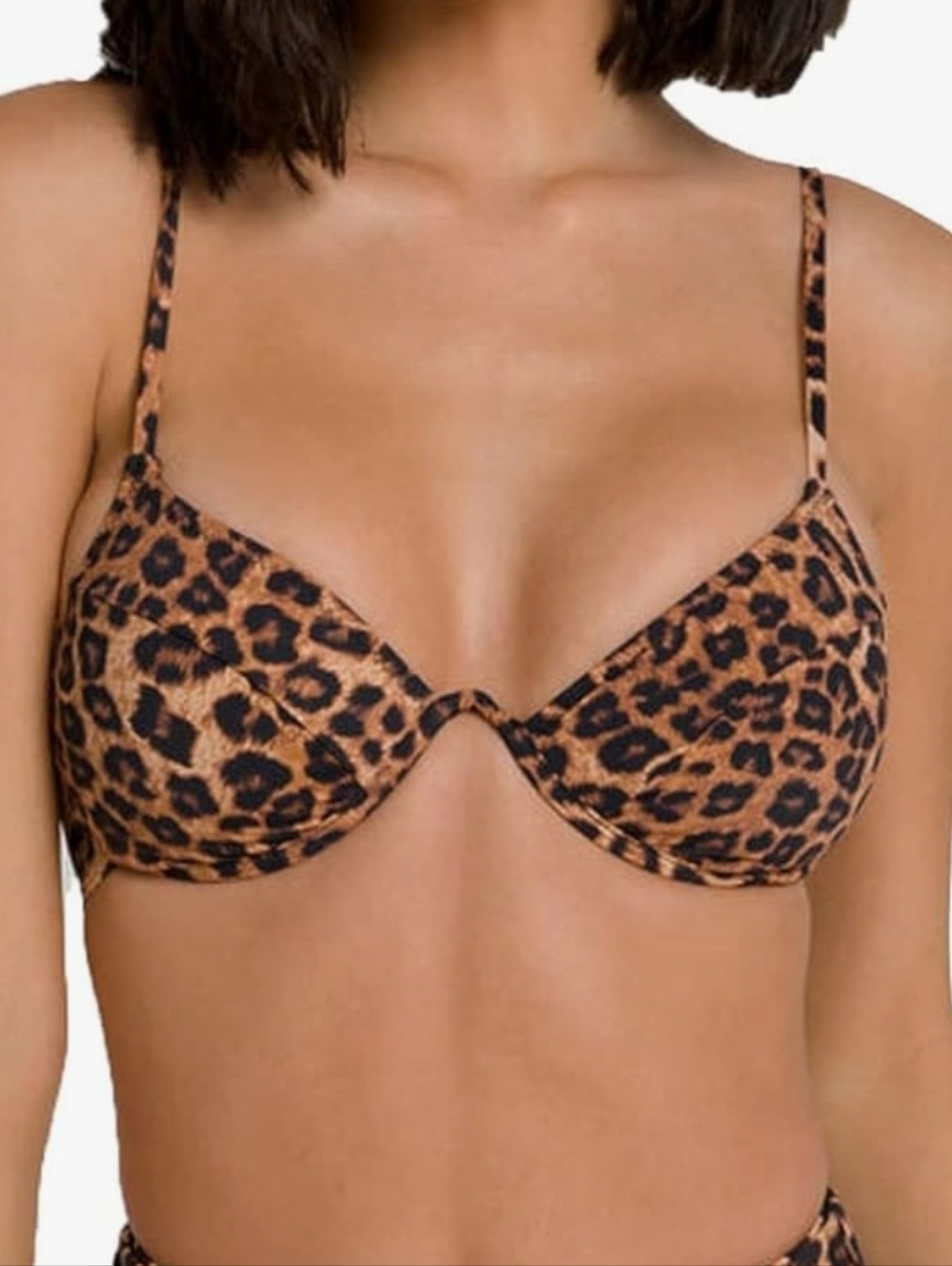 GOOD AMERICAN Good Swim Showoff Curve Leopard Print Underwire Bikini Top 3/L NWT